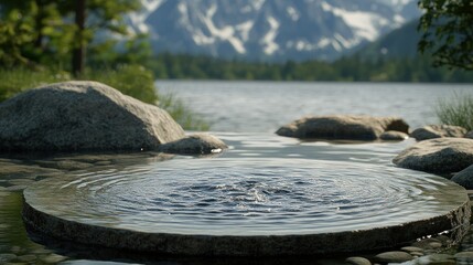 Mountain lake water fountain ripples