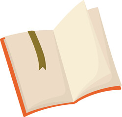 Open notepad or diary with blank pages and a bookmark. Notebook isolated on transparent background