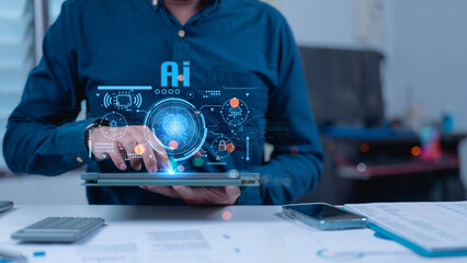 Futuristic Ai Interface Business Security Intelligence Graphic Shows Cloud Communication Artificial...