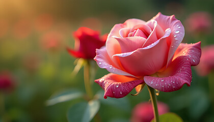 Stunning Pink Rose with Dew Drops