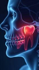 Wisdom Tooth Pain Illustration - Inflamed Jaw. Ideal for dental websites, oral health advertisements, medical illustrations, pain relief product campaigns for dental issues
