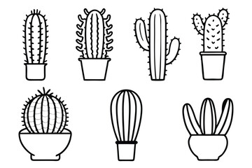 Prickly Cactus Line Art Artwork Showing Strong Spiky Plant Form.