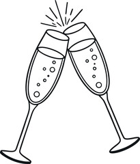 Vector Illustration of Champagne Glasses Clinking with Sparkles and Bubbles for Festive Celebrations and Events
