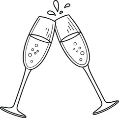 Vector Illustration of Champagne Glasses Clinking with Sparkles and Bubbles for Festive Celebrations and Events