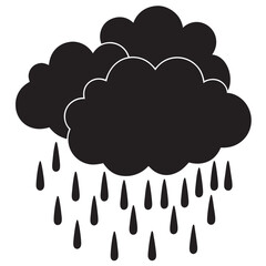rain is falling from the clouds black vector silhouette art white background