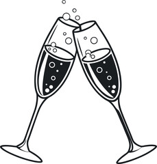 Vector Illustration of Champagne Glasses Clinking with Sparkles and Bubbles for Festive Celebrations and Events