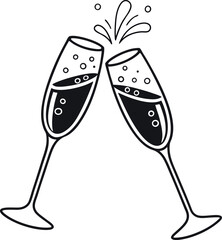 Vector Illustration of Champagne Glasses Clinking with Sparkles and Bubbles for Festive Celebrations and Events