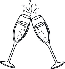 Vector Illustration of Champagne Glasses Clinking with Sparkles and Bubbles for Festive Celebrations and Events