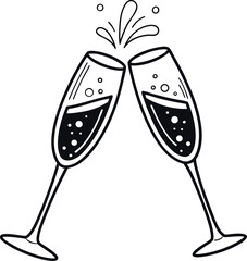 Vector Illustration of Champagne Glasses Clinking with Sparkles and Bubbles for Festive Celebrations and Events