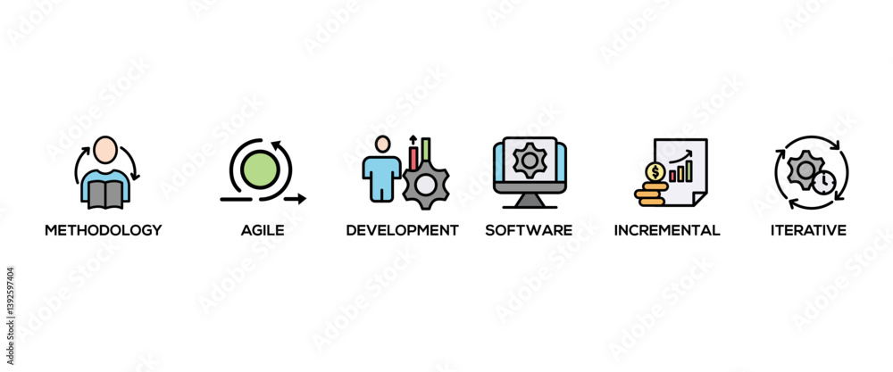 Poster scrum development banner web icon vector illustration concept with icon of agile, methodology, devel