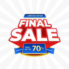 Final Sale Promotion Banner with Limited Offer Text and Discount Up to 70 Percent in Red and Blue Color Scheme for eCommerce Campaign, Flash Sale, and Online Marketing