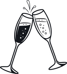 Vector Illustration of Champagne Glasses Clinking with Sparkles and Bubbles for Festive Celebrations and Events