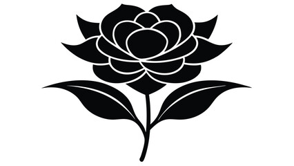 Black silhouette flower with large, rounded petals, sharp-edged leaves