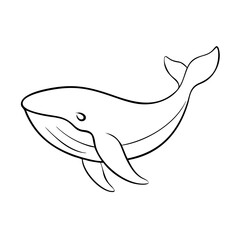 Whale swimming in black and white line art style