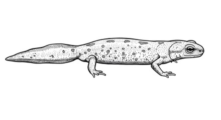 Detailed Newt Drawing - Black and White Illustration