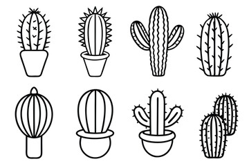  Prickly Cactus Line Art Design Showcasing Unique Desert Plant Shape
