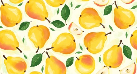 Golden Hour Pears: A Delightful Watercolor Pattern AI Generated