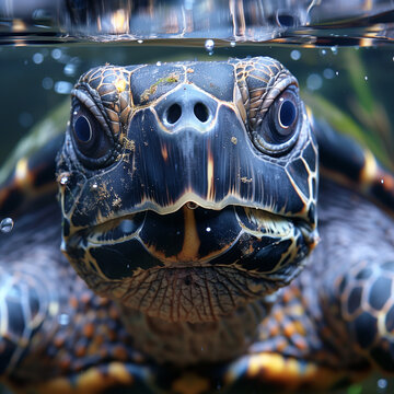 Amazon river turtle wide eyes swimming underwater generative ai
