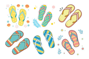 A Bundle of Flip-flops (slippers) summer element vector cartoon illustration with White background