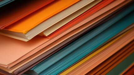 A stack of colorful books arranged in a harmonious gradient.