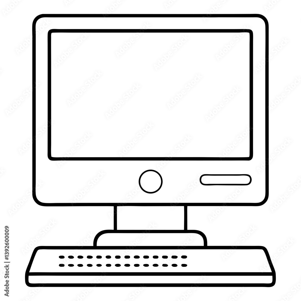 Poster desktop computer line art drawing for coloring book page