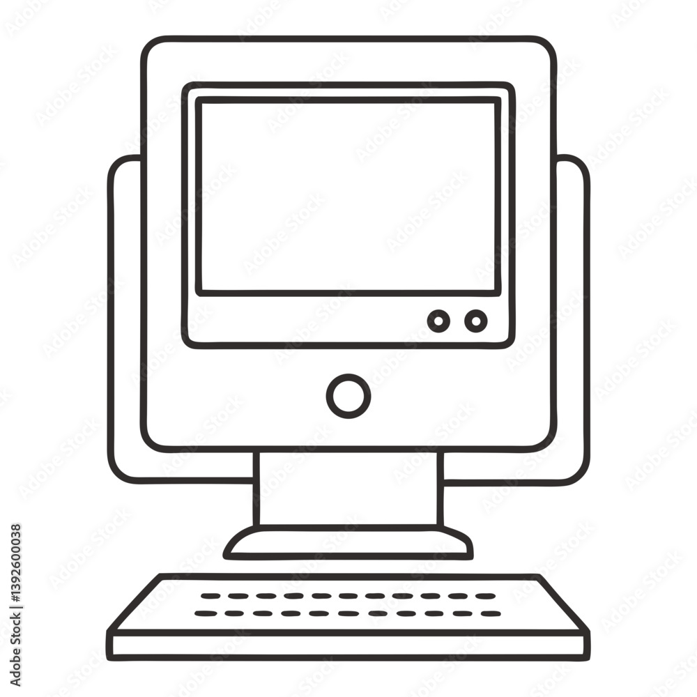 Aufkleber desktop computer line art drawing for coloring book page