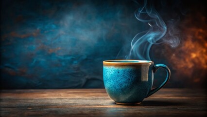 Obraz premium Captivating Long Exposure of a Handmade Blue Mug Filled with Coffee A Study in Smooth Movement and Artistic