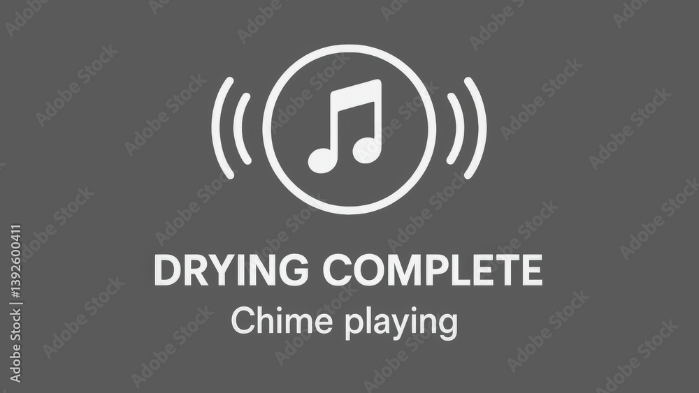 Poster drying complete notification with chime sound indicates that laundry is ready. this message is essen