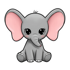 Obraz premium Cartoon Baby Elephant with Big Eyes and Oversized Ears