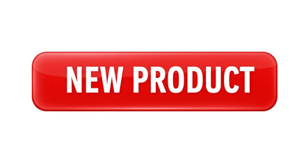 Red ribbon banner with new product text isolated on white background 