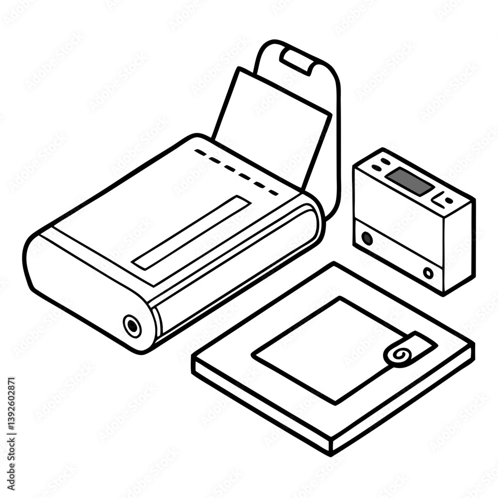Poster laminator and computer line art drawing for coloring book page
