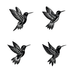 set of vector humming birds, set of birds silhouette, humming birds silhouette vector illustration on white background.