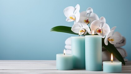 Relaxing spa still life with candles and orchids