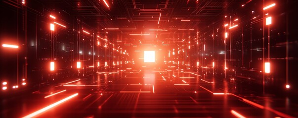 Obraz premium 3D rendered glowing chip circuit hologram on a dark background, representing CPU technology and metaverse concepts with neon light effects