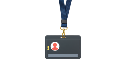 Isolated Dark Gray Identification Card with Lanyard and Red Profile Icon
