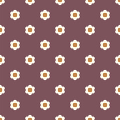 Cute small white flowers pattern round shapes motif continuous vector background. Modern decoration floral fabric design textile swatch, easy to recolor allover print block. Pastel pink yellow color.