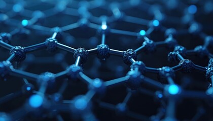Closeup of polymer matrix material. Hexagonal wave pattern, futuristic abstract blue background. High strength, lightweight for dynamic applications in nano tech, computer science, engineering,