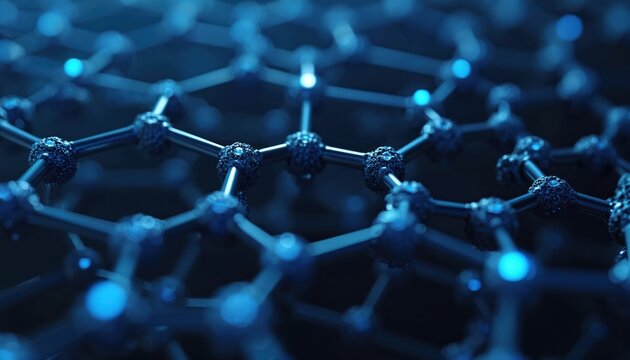 Closeup of polymer matrix material. Hexagonal wave pattern, futuristic abstract blue background. High strength, lightweight for dynamic applications in nano tech, computer science, engineering,