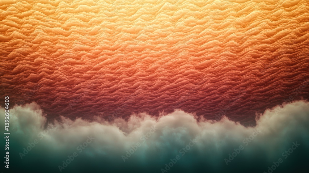 Poster abstract cloud formation texture with soft white clouds over warm-toned orange and red undulating ba