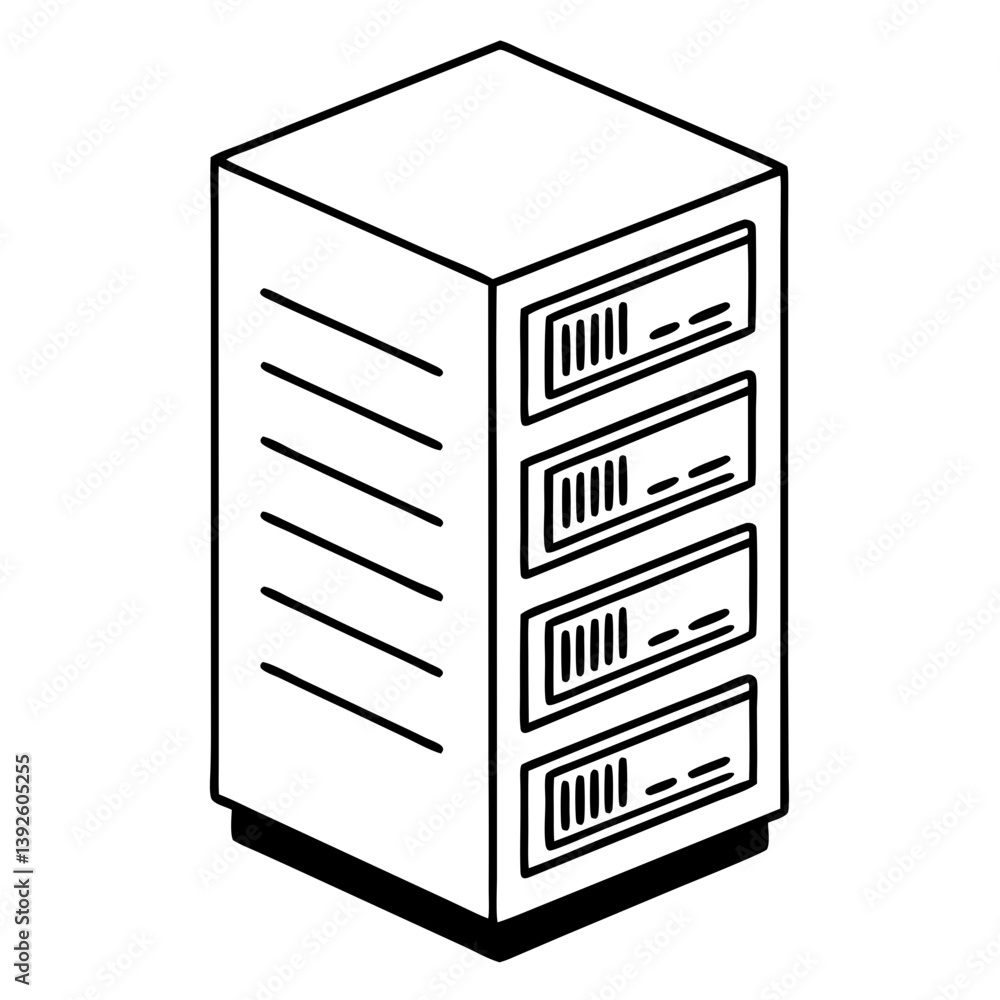 Aufkleber server rack computer coloring book page – line art outline drawing for technology and electronics il