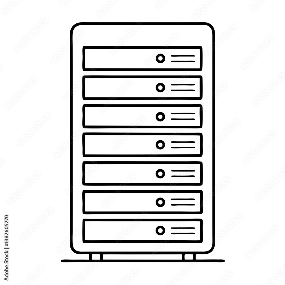 Poster Server Rack Computer Coloring Book Page – Line Art Outline Drawing for Technology and Electronics Illustration