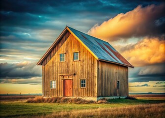 Fototapeta premium Minimalist Small Wooden Barn House Photography: Rustic Charm, Cozy Cabin, Countryside Retreat