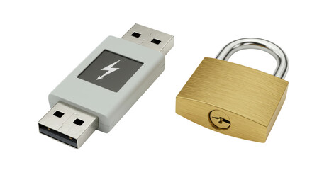 Isolated USB Flash Drive and Padlock Protecting Data Security