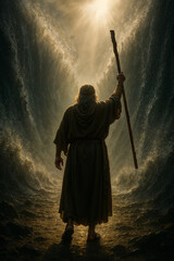 Moses parts the Red Sea with divine power