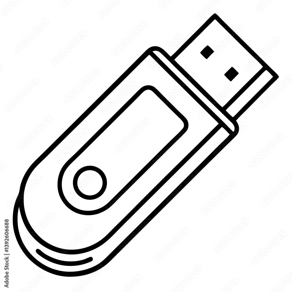 Poster usb flash drive coloring book page – line art outline drawing for technology and electronics illustr