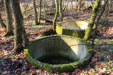 abandoned concrette wells in forest