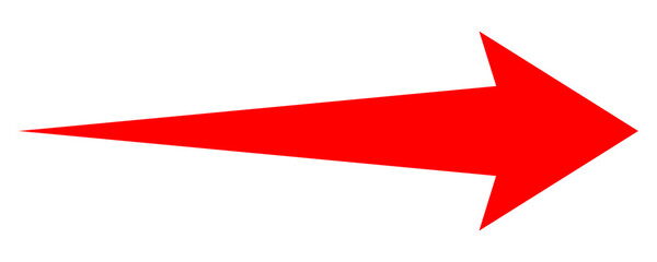 A simple, red, straight arrow pointing to the right on a white background. Direction symbol. Arrow symbol for app, UI, web.