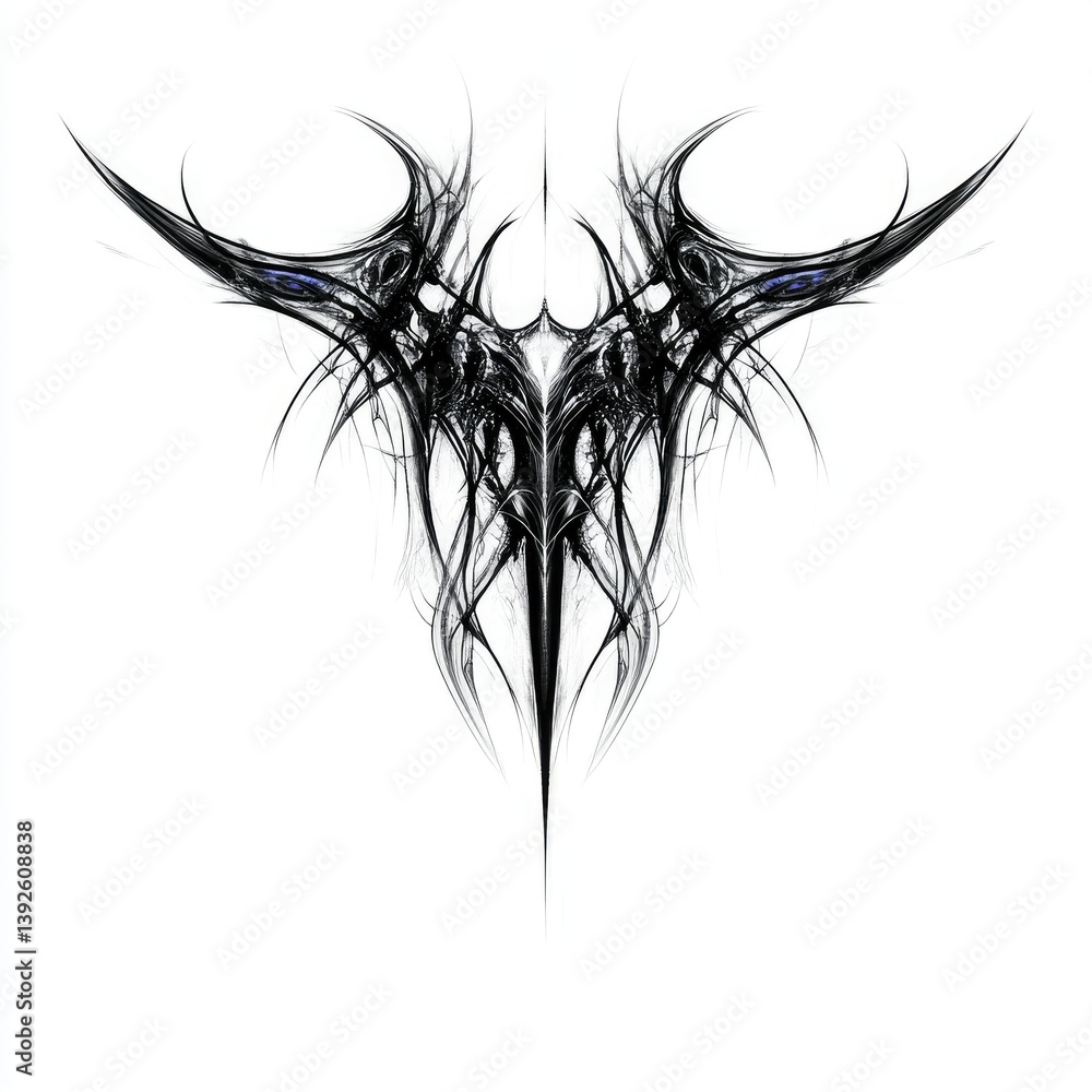 Poster abstract black and white pattern design with spikes and swirls