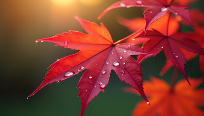 Autumn Maple Leaf with Dew Drops