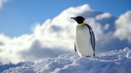 Obraz premium Majestic Emperor Penguin Posing Elegantly Against a Stunning Antarctic Backdrop